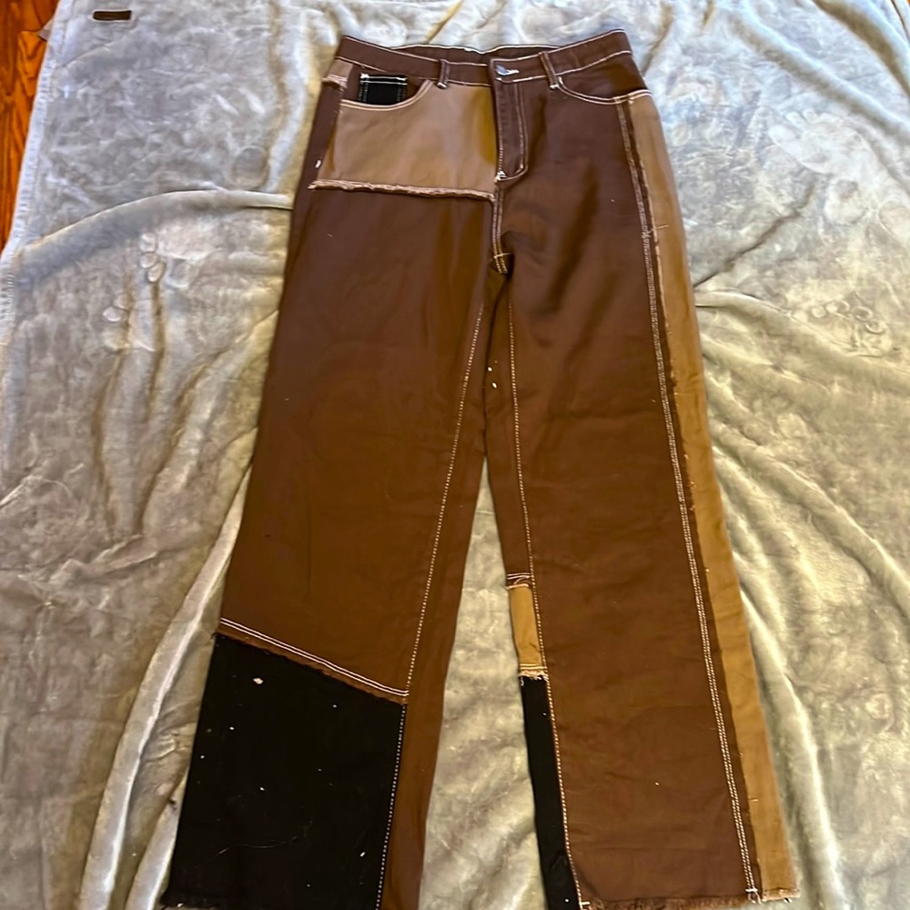 Prep or grungy multi color patch jeans